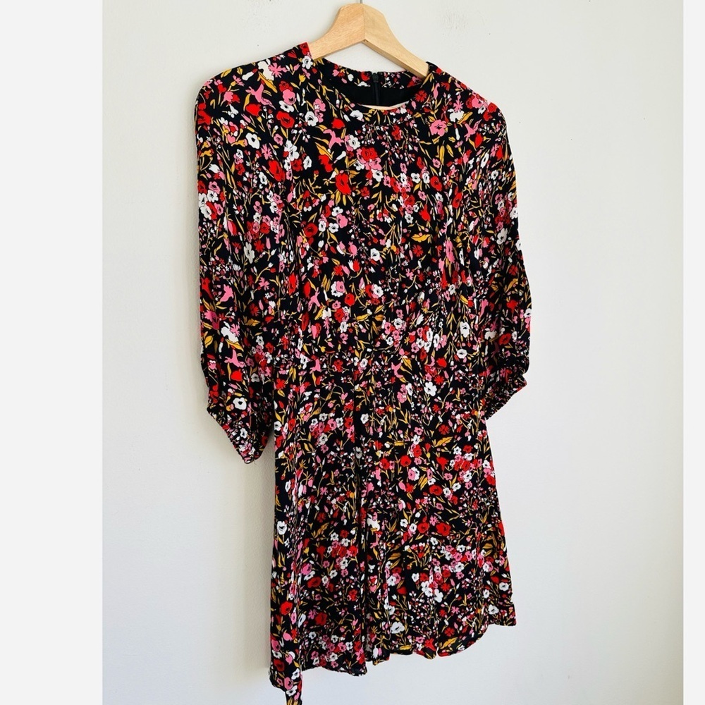 Whistles Floral Meadow Flippy Dress in Black and Pink - Picture 6 of 9